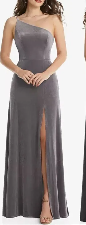 NWT After Six One Shoulder Velvet Maxi Dress Gown in Caviar Gray‎ thumbnail 1