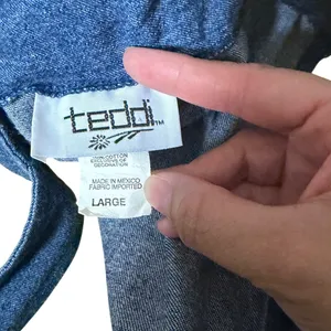 Teddi Vintage Denim Embroidered Hummingbird Pinafore Jumper Dress Blue Large thumbnail 9