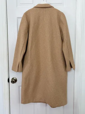 ZARA Women XL Camel Tan Long Coat Minimalist Quiet Luxury Single Button Overcoat thumbnail 3