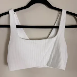 Offline by Aerie Real Me Xtra Ribbed Sports Bra White V-Neck Crop Top Small thumbnail 3