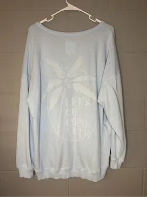 Aerie Summer Daze “Lets Go Coconuts” Beachy Scoop-Neck Cotton Sweatshirt Sz Med thumbnail 4