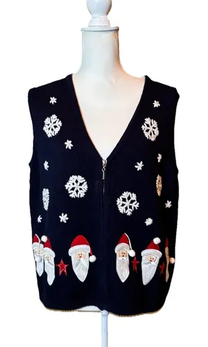Timberlea Christmas Sweater Vest Womens L Navy‎ Santa Snowflake Zip Up thumbnail 1