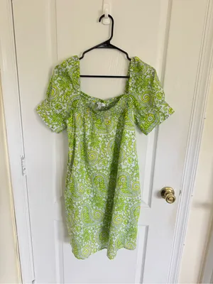 SZ Blockprints X J.Crew squareneck puff-sleeve mini dress in citrus paisley thumbnail 8