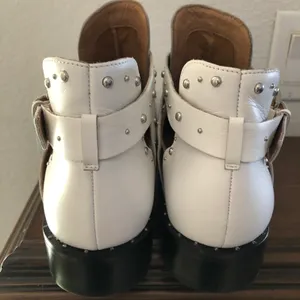 Halogen white buckle silver stud leather booties 10M thumbnail 6