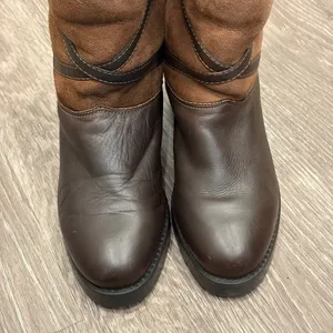La Canadienne Brown Leather Suede Shearling Foldable Cuff Winter Boots 7 Cozy thumbnail 4