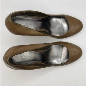 COACH Sloane Brown Leather Logo Block Heel Pumps Size 8.5B Classic Round Toe thumbnail 8