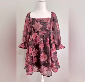 Thirty/Thirty LA Floral Organza Babydoll Dress Sz L thumbnail 4