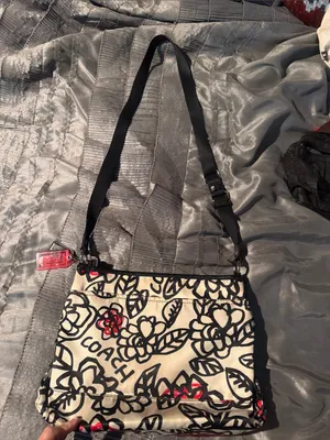 Coach Cream Crossbody Bag with Black Floral Script and Red Accents thumbnail 2