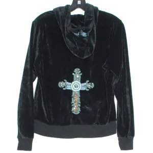 BCBGMaxazria Womens Track Jacket Velour Y2K Hoodie Cross Full Zip Black XL FM thumbnail 2