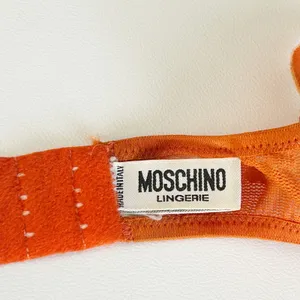 Moschino Womens Orange Heart Flocked‎ Mesh Vintage Italian Lingerie Bra Size 36B thumbnail 6