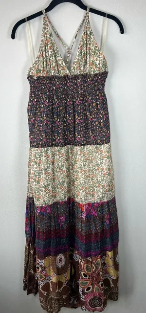 Romeo & Juliet Couture Floral Patchwork Maxi Dress Neutral Cottagecore Boho Med thumbnail 1
