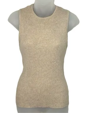 Women’s Beige Sleeveless Ribbed Knit Top Size Medium thumbnail 1