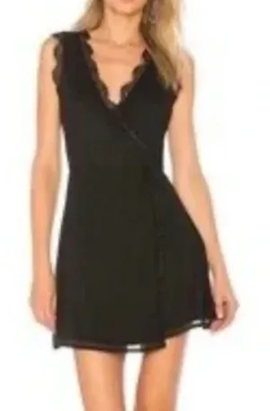 L’Academie Jade Wrap Lace Edge Mini Black Dress Revolve size XS $200 thumbnail 1