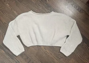ZARA Cream Beige Chunky Knit Asymmetrical Cropped Sweater Jumper thumbnail 7