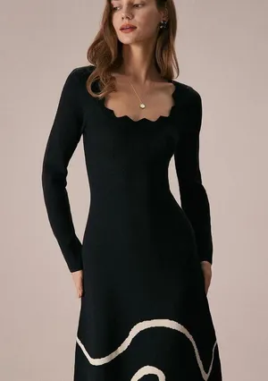 RIHOAS The Black Wave Scalloped Sweater Midi Dress 73 thumbnail 4