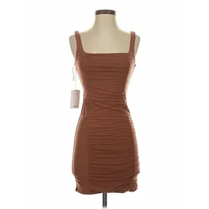 Wilfred Lydia Brown Ruched Mini Dress Bodycon‎ Small Petite Coquette Minimalist thumbnail 2