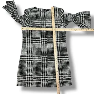 Zara Houndstooth Check Bell Cuff Shift Mini Dress Black Cream Medium‎ thumbnail 13