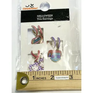 Way to Celebrate Halloween Earrings Trio Set Mini Hoop Dangle Pink Spooky NWT thumbnail 3