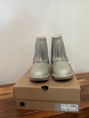 UGG Classic Short Il Fringe Boots 1019719K Shimmery Metallic Gold Size 5 NEW! thumbnail 14