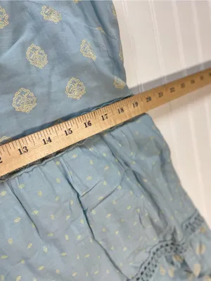 Pilcro By Anthropologie Citrus Fruit Ruffled Eyelet Midi‎ Dress | Blue | Size L thumbnail 6