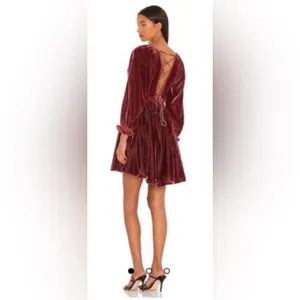 Free People Daphne Boho-Chic Velvet Whimsical Grunge Mini Dress Lace Back Sz S thumbnail 5