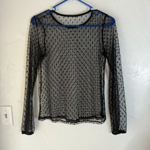 Sheer Black Polka Dot Mesh Long Sl Top Women's Swoss Dot‎ Blouse Small Going out thumbnail 4