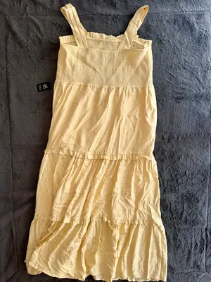 Express Linen-Blend Square Neck Smocked Tiered Maxi Dress thumbnail 5