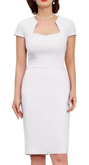 Grace Karin Womens Dress‎ Sz XL Pencil Bodycon White Cap Sleeve Dress 50s 60s thumbnail 1