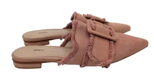 Schutz Mileni Pink Leather Fringed Buckle Pointed Toe Mules Flat Shoe Women 8.5B thumbnail 1