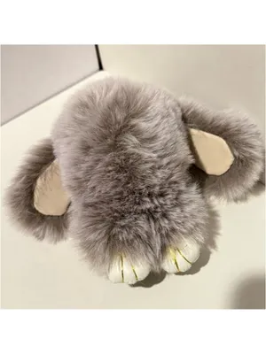 NEW Gray Faux Fur Bunny Rabbit Bag Charm Keychain with Gold Silver Ring Clips thumbnail 6