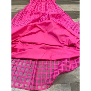 ChicWish Pink Dress with Solid & Sheer Checkered Overlay Halter Ruffle Neck Sz M thumbnail 11
