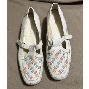 Mushrooms Womens 10W White Leather Pastel Woven Loafers Hook Loop Flats F02 thumbnail 7