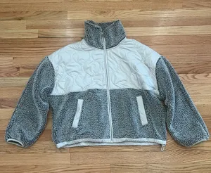 Abercrombie Gray Sherpa fleece Jacket Large Full Zip Cozy Teddy thumbnail 1