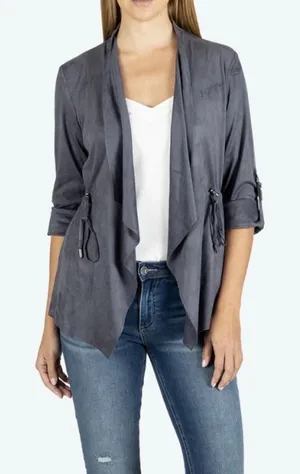 KUT FROM THE KLOTH Dianne Jacket Women Large Gray Faux Suede Drape Front Cinch‎ thumbnail 1