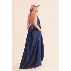 Free People Denim Dreams Midi Maxi Dress in 70s Blue Large Jean Jumper Retro thumbnail 15