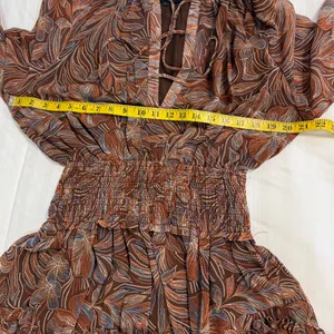 Olivaceous Brown, Blue and Tan Dress with Elastic Waist and Tiered Small thumbnail 6
