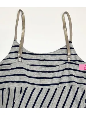 Ginger G Heathered Gray Navy Striped Fit & Flare Skater Asymmetrical A-Line Mini thumbnail 6