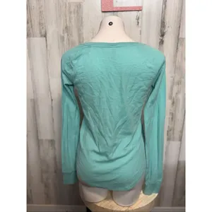 PINK Victoria’s Secret Teal Long Sleeve V-Neck Sleep Top Women’s Size L thumbnail 6