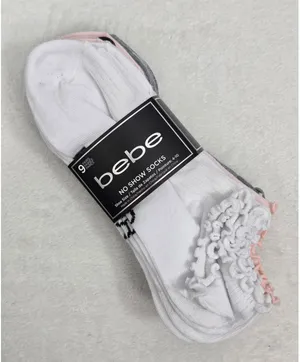 Bebe Womens No Show Socks 9 Pair Pack Ruffle Trim White Pink Grey Size 4-10 NEW thumbnail 1