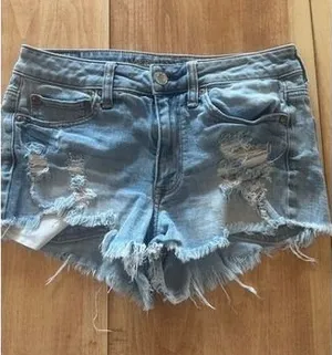 American Eagle Hi-Rise Festival Distressed Jean Shorts‎ Light Wash Blue Size 6 thumbnail 1