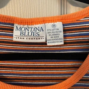Montana Blues Striped Ribbed Tank Top. Size M. Blue orange stripes. thumbnail 2