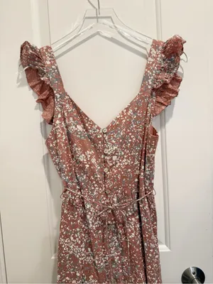 CLEOBELLA‎ Sophia Midi Dress in Marled Print Pink Flutter Sleeves Button Front S thumbnail 8