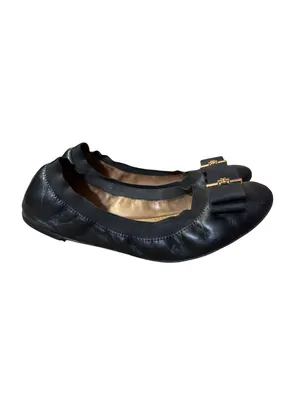 Tory Burch Black Leather Ballet Flats Gold Logo Women's Size 8.5 Used and Box thumbnail 9