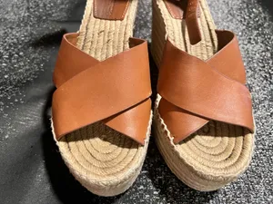 Womens 8M Tory Burch Selby wedge espadrille sandal brown/jute-wrapped platform thumbnail 8