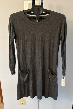 NWT Danskin Women's Gray Long Sleeve‎ Lounge Dress Front Pockets Size XS thumbnail 1