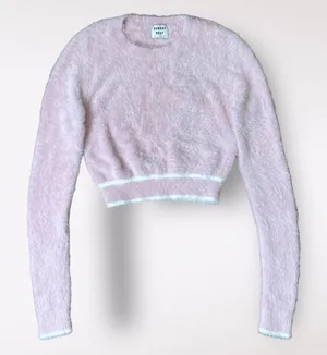 Aritzia Sunday Best Taro Sweater in Pink Cropped Fuzzy‎ Size XXS thumbnail 1