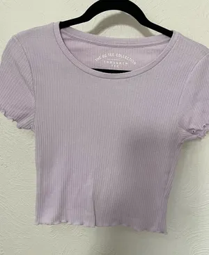 Aeropostale Lilac Ribbed Crop Tee thumbnail 1