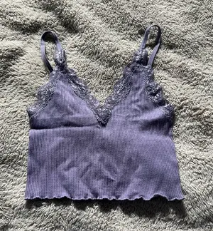 Purple Ribbed Lace Trim Cami Crop Top thumbnail 1