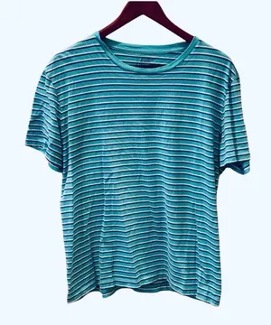 Retro 80s Le Tigre Striped Tshirt Aqua Blue White XL thumbnail 1
