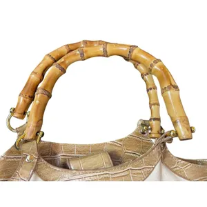 Avon 2006 Faux Bamboo Handle Canvas Satchel Handbag Beige Croc Embossed Purse thumbnail 5